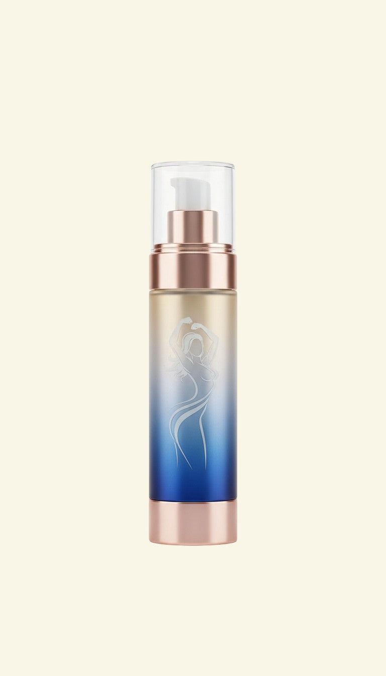 Flacon pompe Halo Wellness d'huile de massage raffermissante au collagène avec dégradé bleu et doré