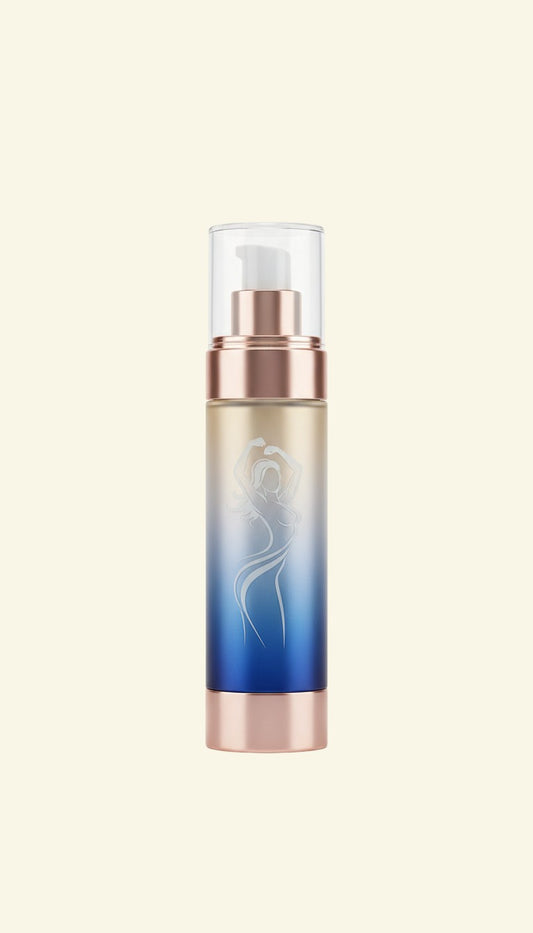 Flacon pompe Halo Wellness d'huile de massage raffermissante au collagène avec dégradé bleu et doré