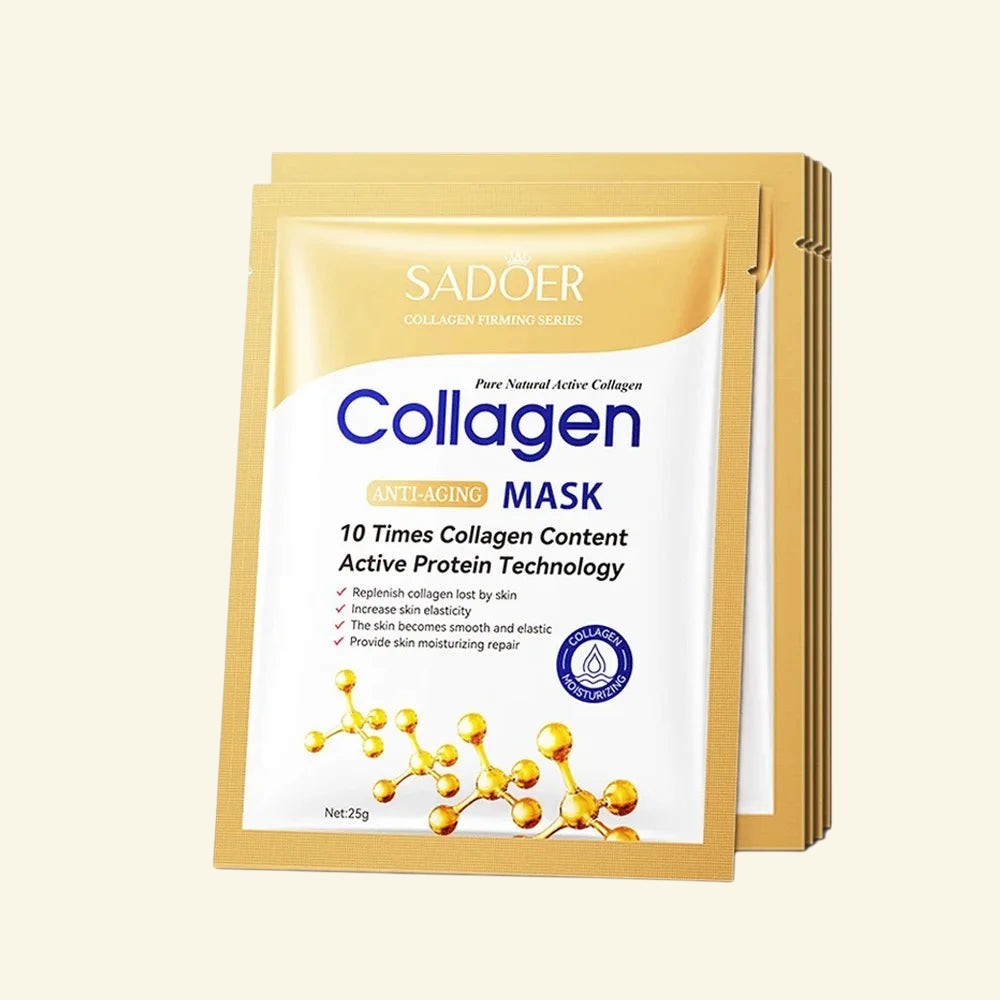 Masque visage au collagène Halo Wellness SADOER raffermissant et hydratant en sachet doré