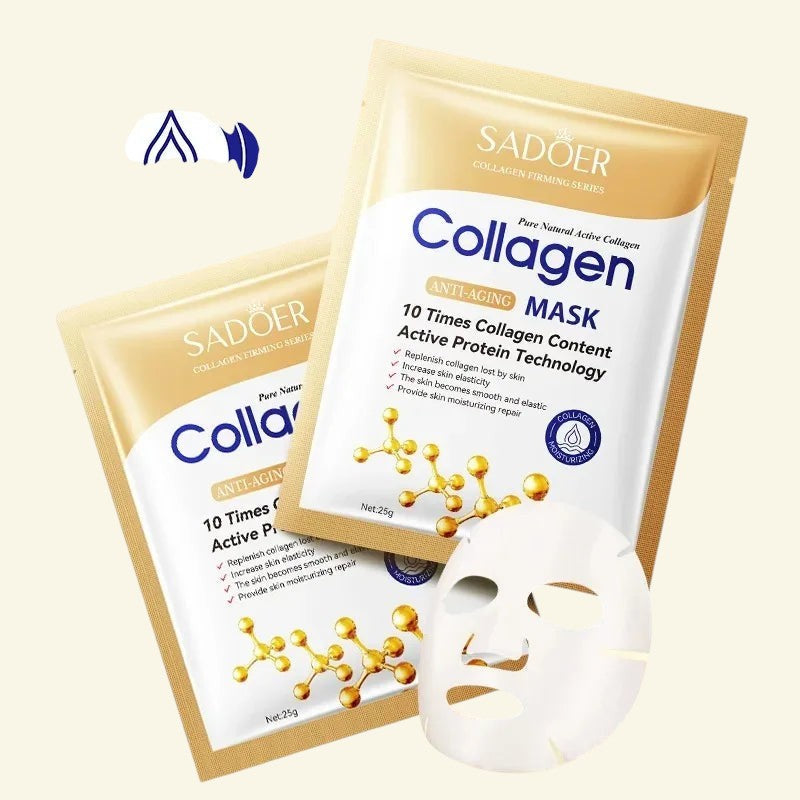 Masque visage au collagène Halo Wellness SADOER raffermissant et hydratant en sachet individuel avec masque en tissu
