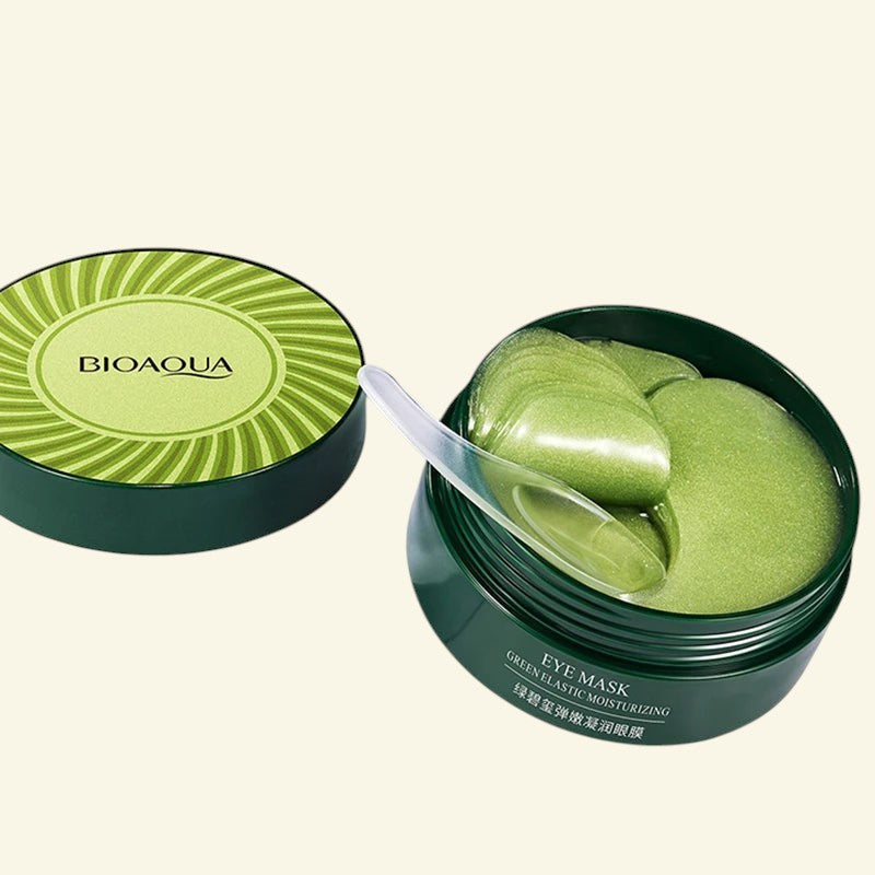 Pot de patchs contour des yeux Halo Wellness BIOAQUA verts au collagène avec spatule pour soin anti-cernes